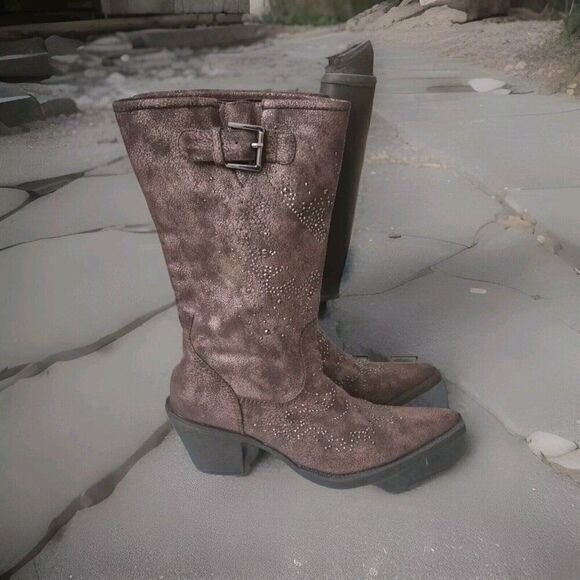 Roper Brown Cowboy Boots  Snip Toe Pull On Faux Leather Bling Women's Size 6 - Picture 4 of 7